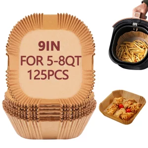 9 Inch Air Fryer Liners Disposable, 125 Pack Parchment Paper Sheets for Air Fryer Basket, Non-Stick, Disposable, Unbleached, Heat Resistant, Fits 5-8