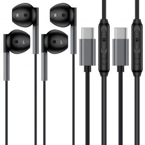 2 Pack Samsung USB C Wired Ear Buds for Samsung Galaxy A17 S25 Edge S24 Ultra Z Flip 7 Z Fold 7 Black Type C Earbuds Wired Earphones with Mic & Remot