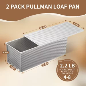 XUOHEAD 2 Pack Large Pullman Loaf Pan with Lid?Nonstick Bakeware Bread Pan?2.2lb?Bread Pans for Homemade Bread/Toast/Sourdough?Sandwich Bread Loaf Pa