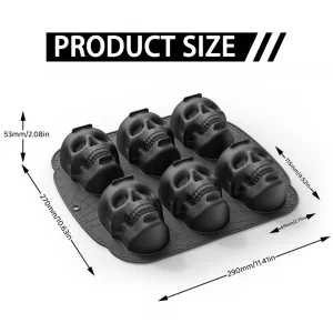 Ksheria Skull Ice Mold,Silicone Cake Pan  Large 6 Cavity Skull Ice Tray for Halloween & Birthday Baking,Party, Pirate Themed Baking Mold