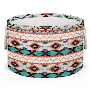 Western Laundry Basket Aztec Large Round Storage Baskets with Handle Collapsible Circle Storage Bin Laundry Hamper for Kids Toy Blanket Dirty Clothes