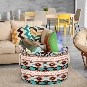 Western Laundry Basket Aztec Large Round Storage Baskets with Handle Collapsible Circle Storage Bin Laundry Hamper for Kids Toy Blanket Dirty Clothes