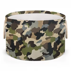 MARYHFENVA Camouflage Large Round Storage Basket Collapsible Circle Storage Bin Laundry Baskets With Handle for Kids Toy Blanket Dirty Clothes Towel 