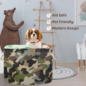 MARYHFENVA Camouflage Large Round Storage Basket Collapsible Circle Storage Bin Laundry Baskets With Handle for Kids Toy Blanket Dirty Clothes Towel 