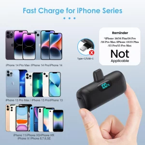 Mini Portable Charger for iPhone,Upgraded 5000mAh PD Fast Charging Battery Pack,LCD Display Cute Power Bank Portable Phone Charger for iPhone 14/14 P