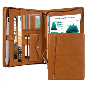 Calfinder Padfolios Portfolio Binder,Professional Leather Portfolio for Women&Men,Business Portfolio Organizer with Handle and Zipper,Leather Binder 