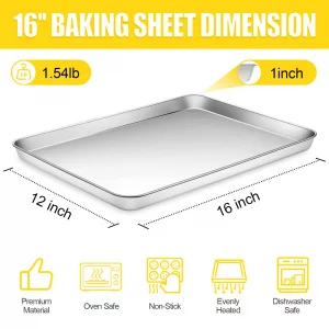 Terlulu Baking Sheet, Cookie Sheet, Stainless Steel Baking Pan, 2 Piece-16''x 12'' x 1'', Sheet Pan for Oven, Jelly Roll Pan, Baking Tray for Baking&