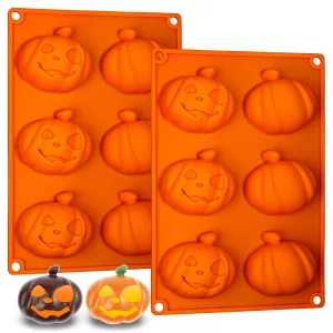 Webake Pumpkin Silicone Jack-O-Lantern Mold for Hot Cocoa Bombs, 6-Cavity Halloween Mold for Baking Chocolate, Cupcake, Jelly (Pack of 2)