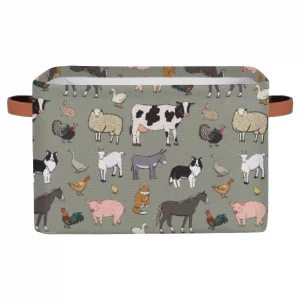 Farm Animal Storage Basket Bins, Cow Sheep Rooster Large Foldable Storage Baskets Fabric Organizer Storage Cubes Box with Handles Collapsible Basket 