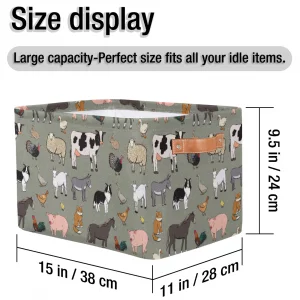 Farm Animal Storage Basket Bins, Cow Sheep Rooster Large Foldable Storage Baskets Fabric Organizer Storage Cubes Box with Handles Collapsible Basket 