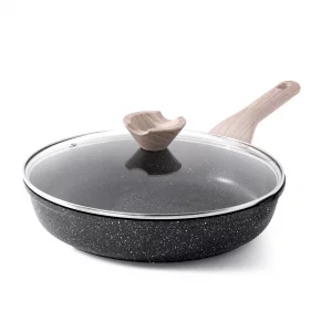 Kordisen Frying Pans Nonstick with Lid, 12.5 Inch Large Skillet with Lid, Induction Cooking Pan, Stay-Cool Handle, Compatible with All Stovetops, PFO