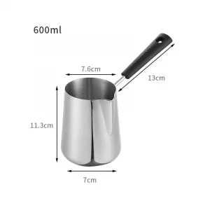 Milk Butter Warmer Pot, 20oz/600ml Turkish Coffee Pot, Stovetop Chocolate Melting Pan, Cezve Ibrik Briki Greek Arabic Coffee Maker for Maple Syrup, S