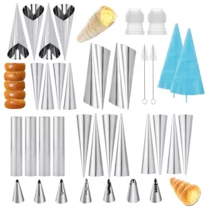 Ooyhool Set of 37 Cannoli Tubes Molds, 24 Assorted Shapes Baking Kit, Stainless Steel Cones and Tubes for Cream Horn, Pastry, and Croissant