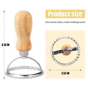 XINBADA Wooden Handle Stainless Steel Cookie Stamps,Large Circle Cookie Cutter Custom Embossed Biscuit Stamp for Baking, Durable Cookie Decorating To