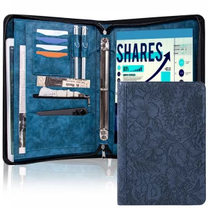 Calfinder 3 Ring Portfolio Binder,PU Leather Padtfolio Binder with Zipper,Padfolios for Women&Men,Professional Business Portfolio Organizer for Resum