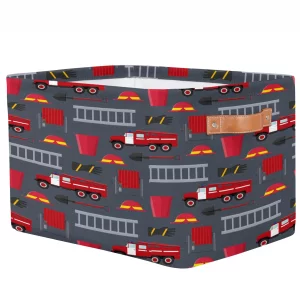 FZDXZJJ Fire Trucks Large Rectangle Storage Basket Fire Car Storage Bin Collapsible Canvas With Handles For Toy Blanket Clothes Towel Living Room Nur
