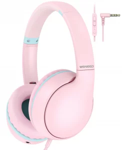 weneed Kids Headphones Wired with Microphone, Over Ear 85/94dB Volume Limited Headphones with Share Port, Stereo Sound Foldable Headset for Teens/Boy