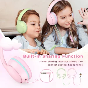 weneed Kids Headphones Wired with Microphone, Over Ear 85/94dB Volume Limited Headphones with Share Port, Stereo Sound Foldable Headset for Teens/Boy
