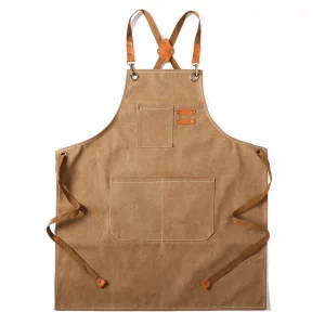 Tosewever Canvas Cross Back Chef Apron for Men Women with Adjustable Straps Large Pockets, Waterdrop Kitchen Heavy Duty Cotton Aprons for Tool Cookin