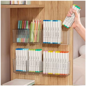 BlayaAdd 2 Pack Wall Mounted Marker Holder, 3 Compartments Clear Pen Holder Organizer, No Drill Wall Pencil Storage Rack Office Accessories Organizer