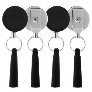 4Pcs Heavy Duty Retractable Pull Pen Pencil Holder Ideal Grip for Markers and Carpenter Elastic Silicone Holder Metal Pens Clip Universal Pen Lanyard