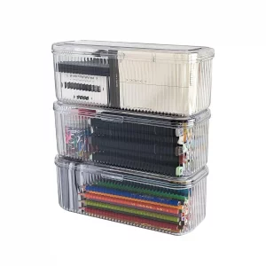 NINEWEEN 3 Pack Clear Pen Organizer for Desk Drawer, Plastic Home Office Supplies Storage Container for Marker, Crayons, Brushes, Mini Toys, Art Craf