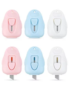 GAUENEEN 6 Pcs Mini Box Cutters, Retractable Letter Opener, Penguin Shaped Mini Art Utility Knives, Cute Tiny Paper Cutter for Key Chain, Envelope Sl