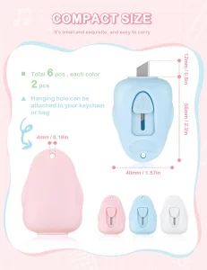 GAUENEEN 6 Pcs Mini Box Cutters, Retractable Letter Opener, Penguin Shaped Mini Art Utility Knives, Cute Tiny Paper Cutter for Key Chain, Envelope Sl