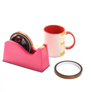 OFFNOVA Heat Tape Dispenser and Tapes Kit for Sublimation, a Desktop Holder and 2 Rolls 33m x 10mm Heat Resistant Tape (Pink)