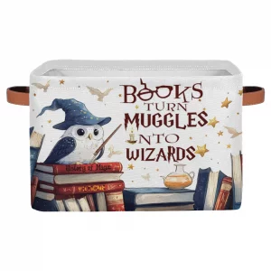 Bardic Magic Nursery Decor Blue Owl Collapsible Book Shelf Clothes Basket Rectangle Toy Bin 15