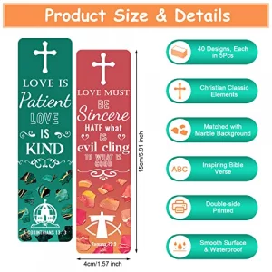 200 Pcs 40 Style Bible Verse Bookmarks Inspirational Scripture Christian Book Marks Motivational Book Markers Cross Bible Bookmark for Women Men Reli