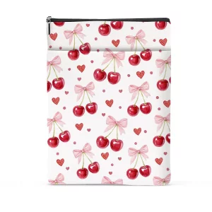 Cherry Bows Decor Book Lovers Gifts Waterproof Book Sleeve Books Pouch Books Protector with Zipper and Front Pocket Bookish Gifts Cover Case for Wome
