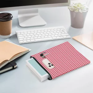 Red Checkered Plaid Decor Book Lovers Gifts Waterproof Book Sleeve Books Pouch Books Protector with Zipper and Front Pocket Bookish Gifts Cover Case 