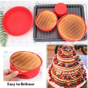 BAKER DEPOT Silicone Mould for Baking Nonstick Layer Cakes Bakeware Round Cake Pans Chocolate Rainbow Cake for Birthday Wedding Party 4 6 8 9 Inch Se