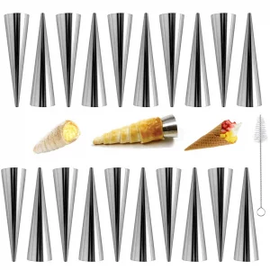 20Pcs Large Conical Cream Horn Molds, Non-stick Cream Horn Molds Stainless Steel, 5 inch Large Size Cannoli Tubes Kit Pack of Baking Cones Pastry Rol
