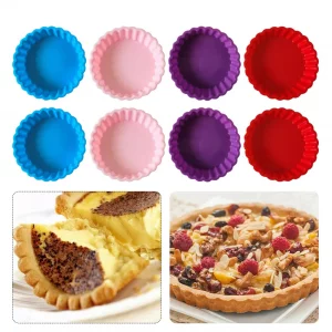 beiyoule 8 pcs Silicone Tart and Pie Molds, 4 Inch Fluted Mini Tart Mould Round Nonstick Quiche Pan Bakeware Mold for DIY Baking Pies/Tarts/Mousse Ca