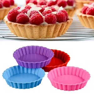 beiyoule 8 pcs Silicone Tart and Pie Molds, 4 Inch Fluted Mini Tart Mould Round Nonstick Quiche Pan Bakeware Mold for DIY Baking Pies/Tarts/Mousse Ca