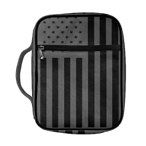 Drydeepin Black and Grey American Flag Print Bible Covers for Women Men Bible Carrying Case with Handle and Zipper Portable Bible Tote Bags Bible Stu