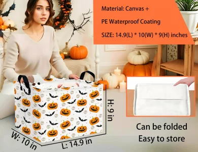 BOOHIT Large Halloween Themed Candy Gift Boo Basket for Kids Baby Personalized Adults Storage Bin Fall Decor(Bat Pumpkin)