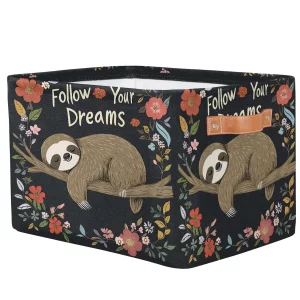 SEULIFE Quote Animal Sloth Flower Tree Foldable Storage Basket, Large Collapsible Organizer Storage Bin Cube Toys Storage Boxes with Handles for Bath