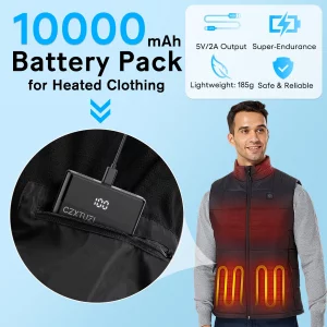 CZXTUZI Pocket Size 10000mAh Heated Vest Battery Pack,5V 2A Heated Jacket Power Bank,LCD Display Portable Charger for Heated Seat,Heated Pants,Heated