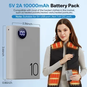 CZXTUZI 5V 2A Power Bank for Heated Vest, Pocket Size 10000mAh Heated Jacket Battery Pack, LCD Display Portable Charger for Heated Seat,Heated Pants,
