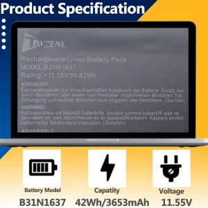 TAVZENL B31N1637 42Wh Battery Replacement for ASUS VivoBook 15 X510UR X510UQ X510UF X510UA X510QR X510QA S501UR S501UF S501UA R520UF F510UQ F510UF F5