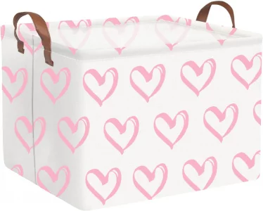 FXOCSHE Heart basket,Pink Hearts Basket,Collapsible waterproof nursery laundry basket,girls gift basket,kids toy storage Bin, Love Heart Room Decor f
