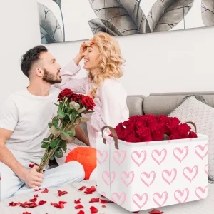 FXOCSHE Heart basket,Pink Hearts Basket,Collapsible waterproof nursery laundry basket,girls gift basket,kids toy storage Bin, Love Heart Room Decor f