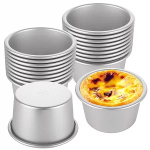 CYEAH 20 Pcs Individual Muffin Mold, 8.8 oz Aluminium Pudding Cup, Mini Round Cake Pans for Baking, Easy Release Nonstick Popover Pan Egg Tart Molds 