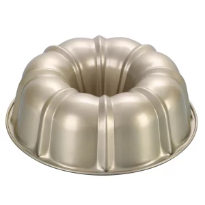 P&P CHEF 10 Inch Gold Non-stick Cake Pan, Carbon Steel Fluted Tube Pan for Baking Pound Cake, 10-Cup Large Capacity Round Bakeware, Healthy & Heavy D