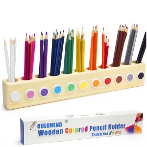 Ouluhend 11-Hole Wooden Colored Pencil Organizer - Solid Montessori Storage Holder for Kids, Students, Artists & Teachers