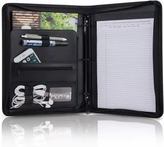OOWOLF Padfolio Portfolio Folder, PU Leather Professional with Round Ring Binder 8.5 x 11 Inch Writing Pad Tablet Sleeve Interview Resume Document Or
