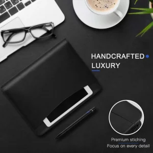 OOWOLF Padfolio Portfolio Folder, PU Leather Professional with Round Ring Binder 8.5 x 11 Inch Writing Pad Tablet Sleeve Interview Resume Document Or